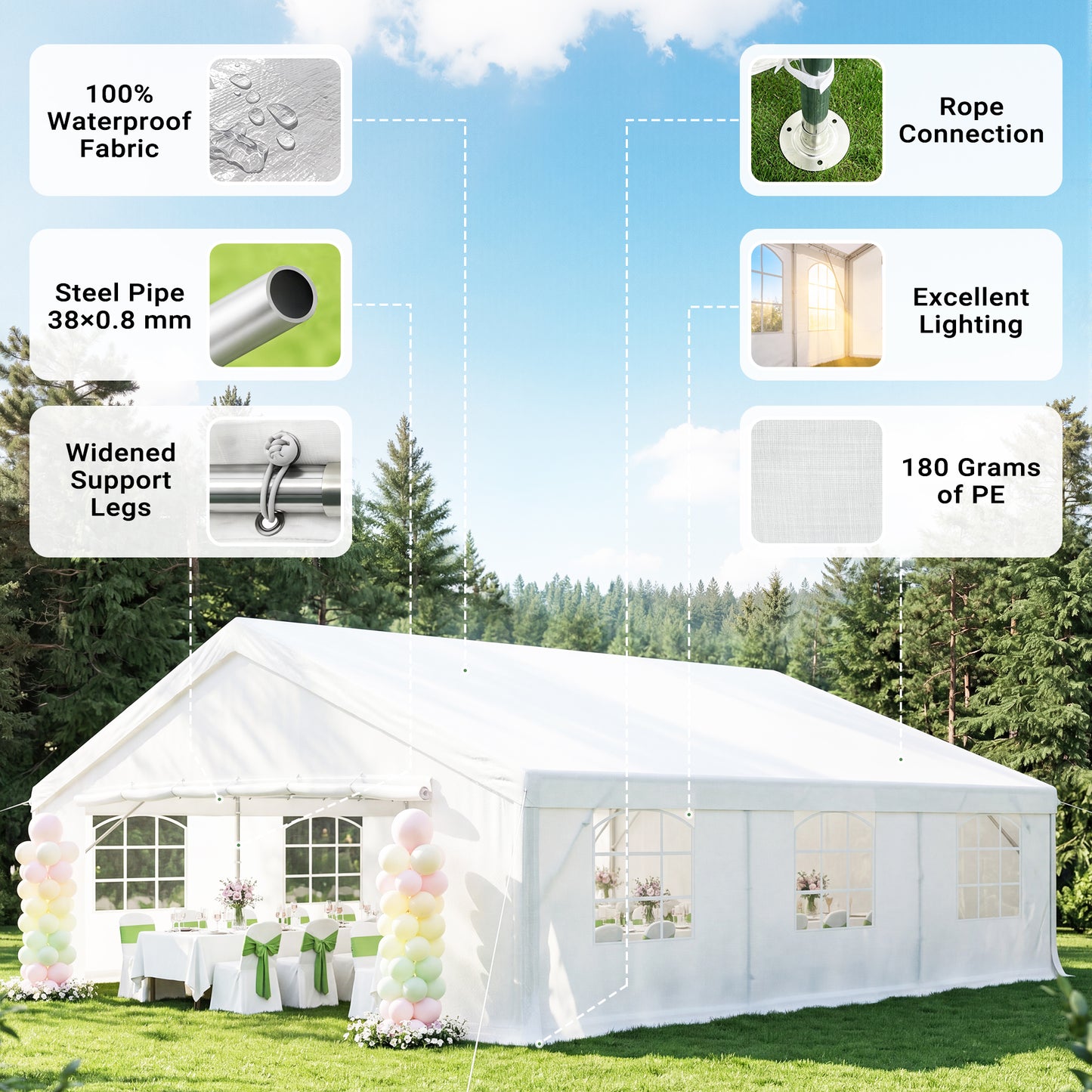 NETAJE Heavy Duty 20x20 ft Party Tent, Large Outdoor Canopy Event Shelter with Sidewalls