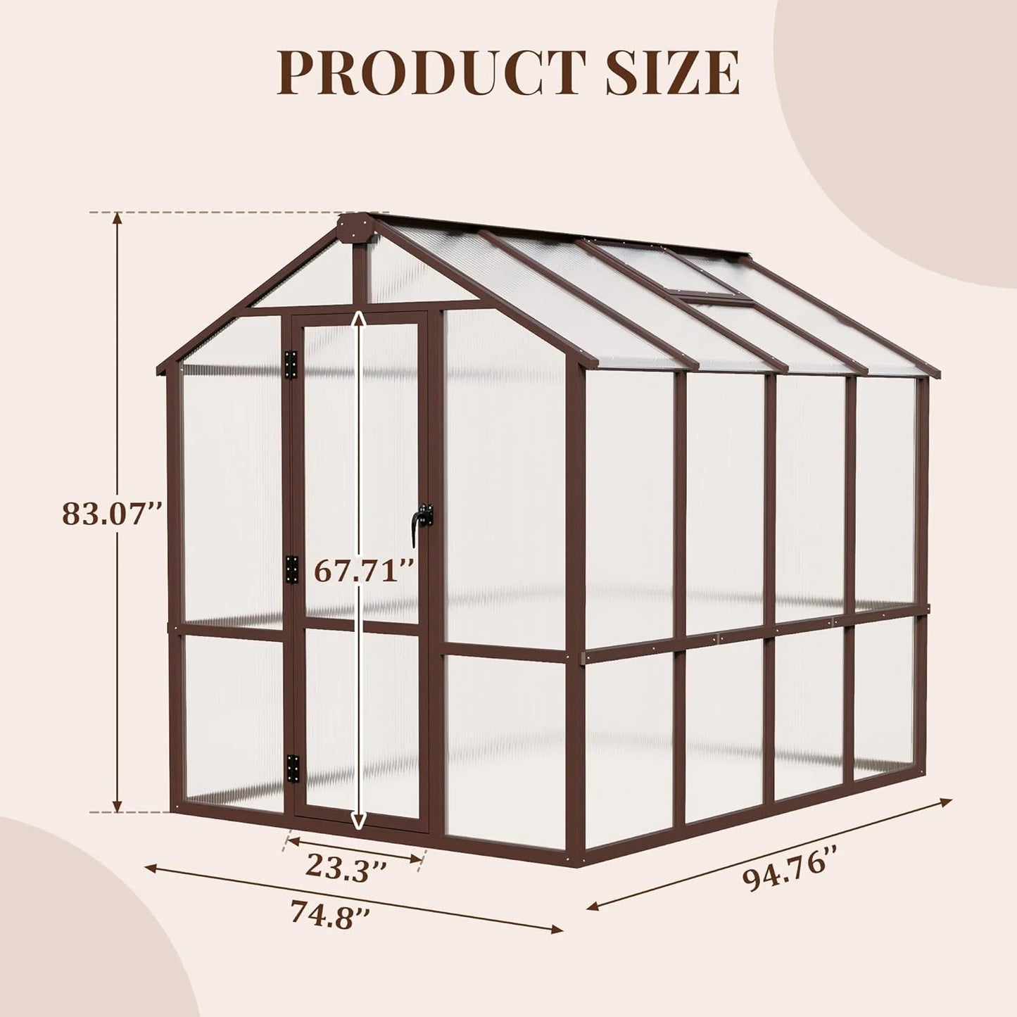 6'x8' Outdoor Wooden Greenhouse, Heavy Duty Walk-in Green House with Ventilated Window and Lockable Door for Backyard, Patio, Brown