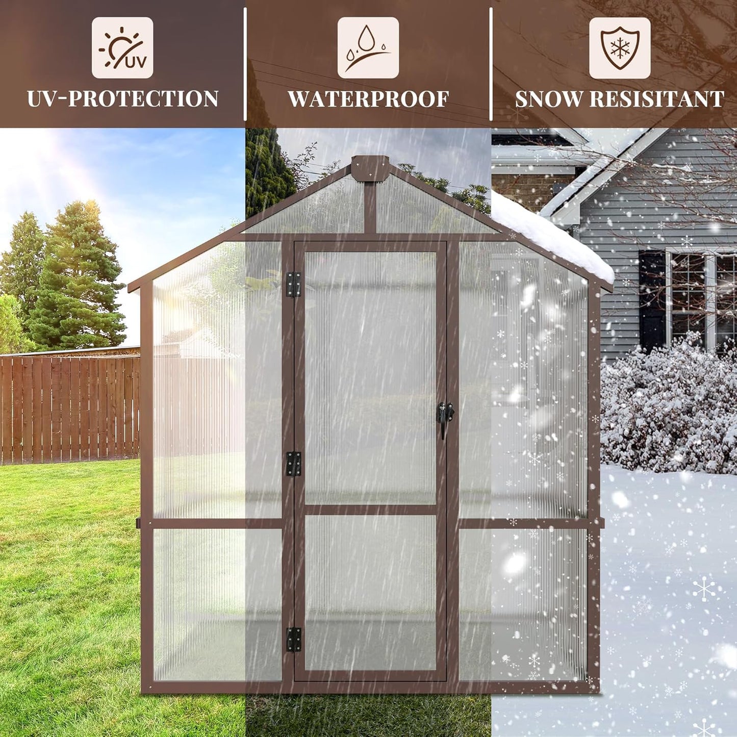 6'x12' Outdoor Wooden Greenhouse, Heavy Duty Walk-in Green House with Ventilated Window and Lockable Door for Backyard, Patio, Brown