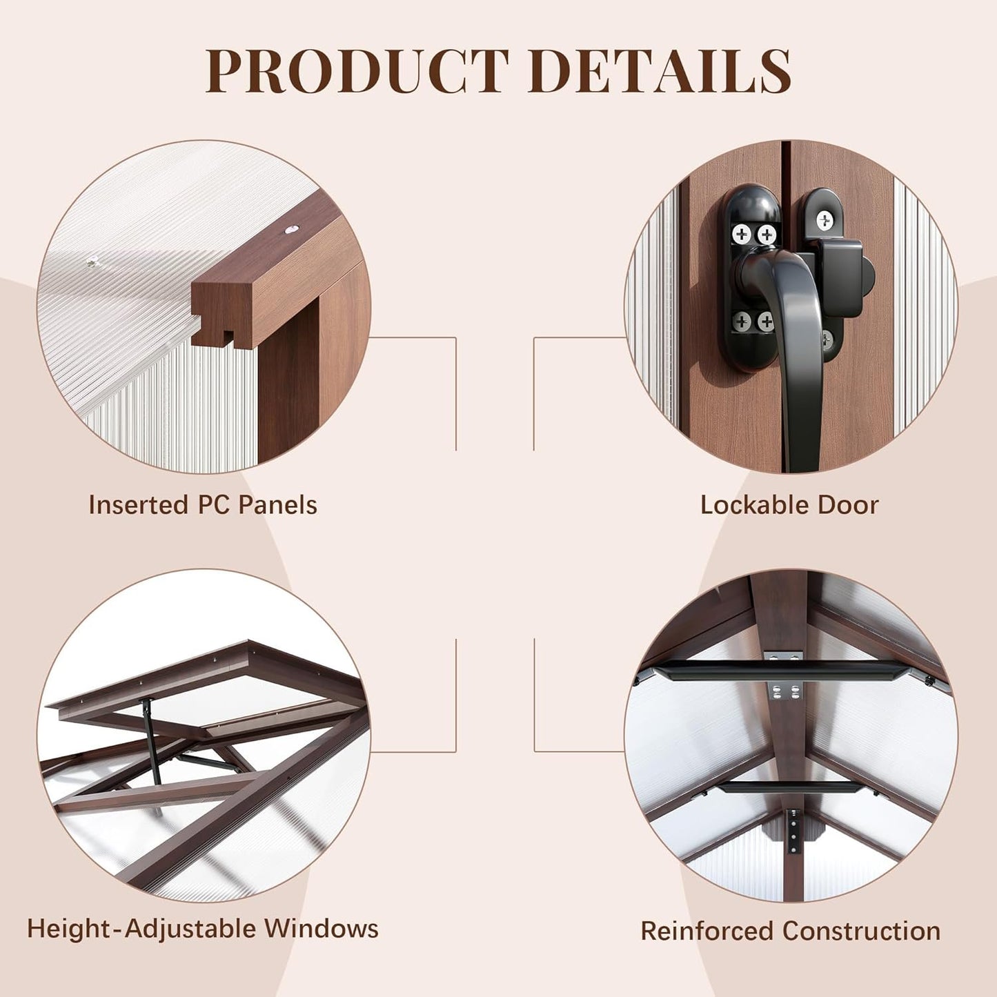 6'x12' Outdoor Wooden Greenhouse, Heavy Duty Walk-in Green House with Ventilated Window and Lockable Door for Backyard, Patio, Brown