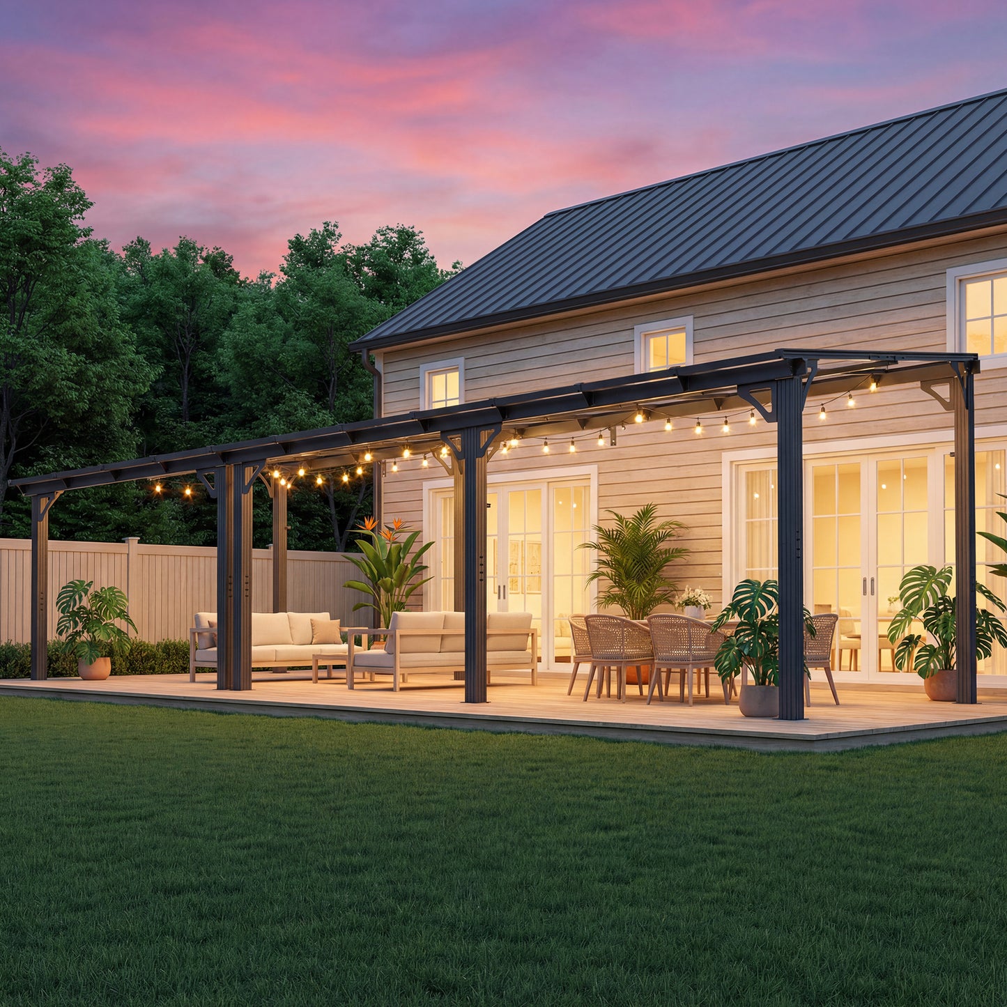 NETAJE 10'x22' Wall Mounted Gazebo Awnings, Permanent Hardtop Aluminum Pergola with Polycarbonate Roof, Outdoor Patio Canopy Shade Cover for Backyard, Decks, Garden