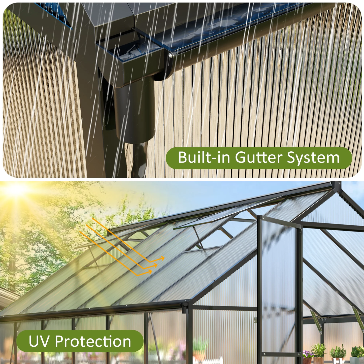 12' x 8' Polycarbonate Greenhouse, Large Aluminum Walk-in Green House with Window for Backyard