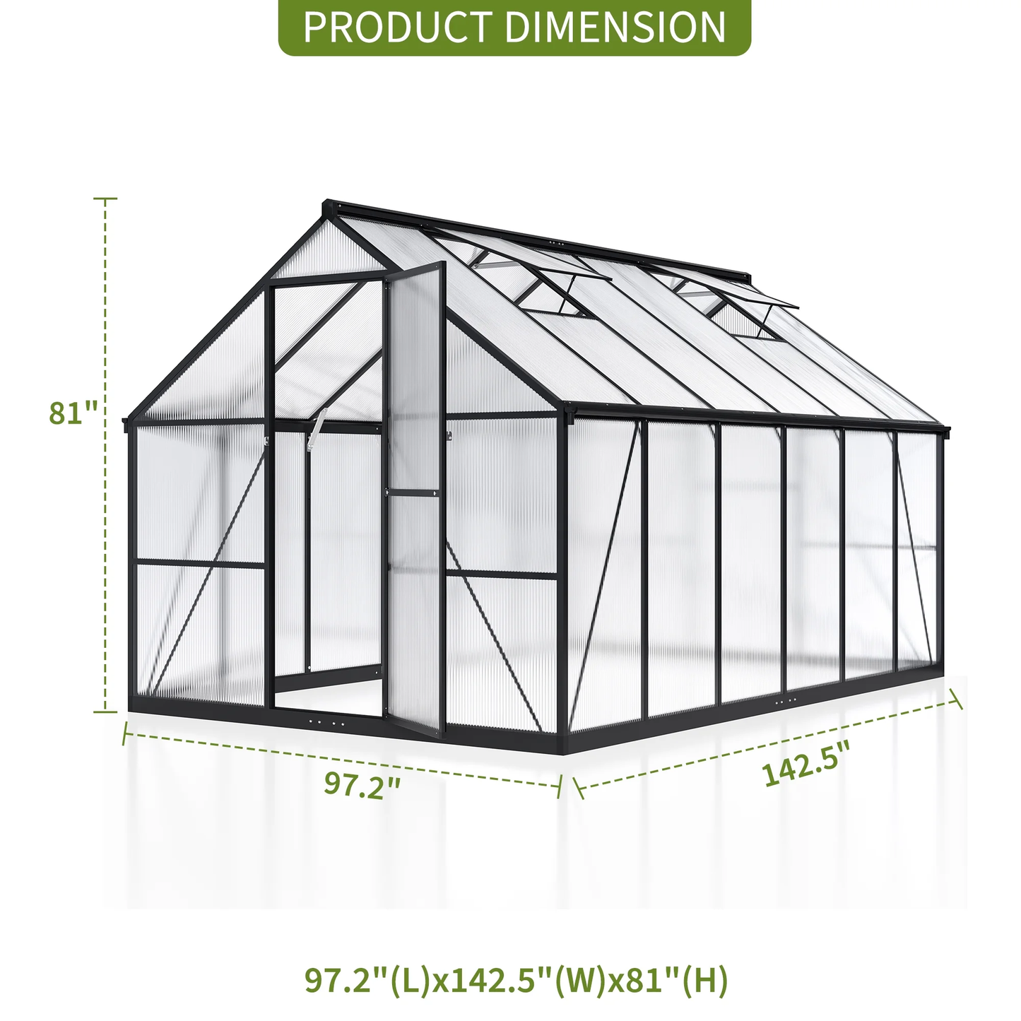 12' x 8' Polycarbonate Greenhouse, Large Aluminum Walk-in Green House with Window for Backyard
