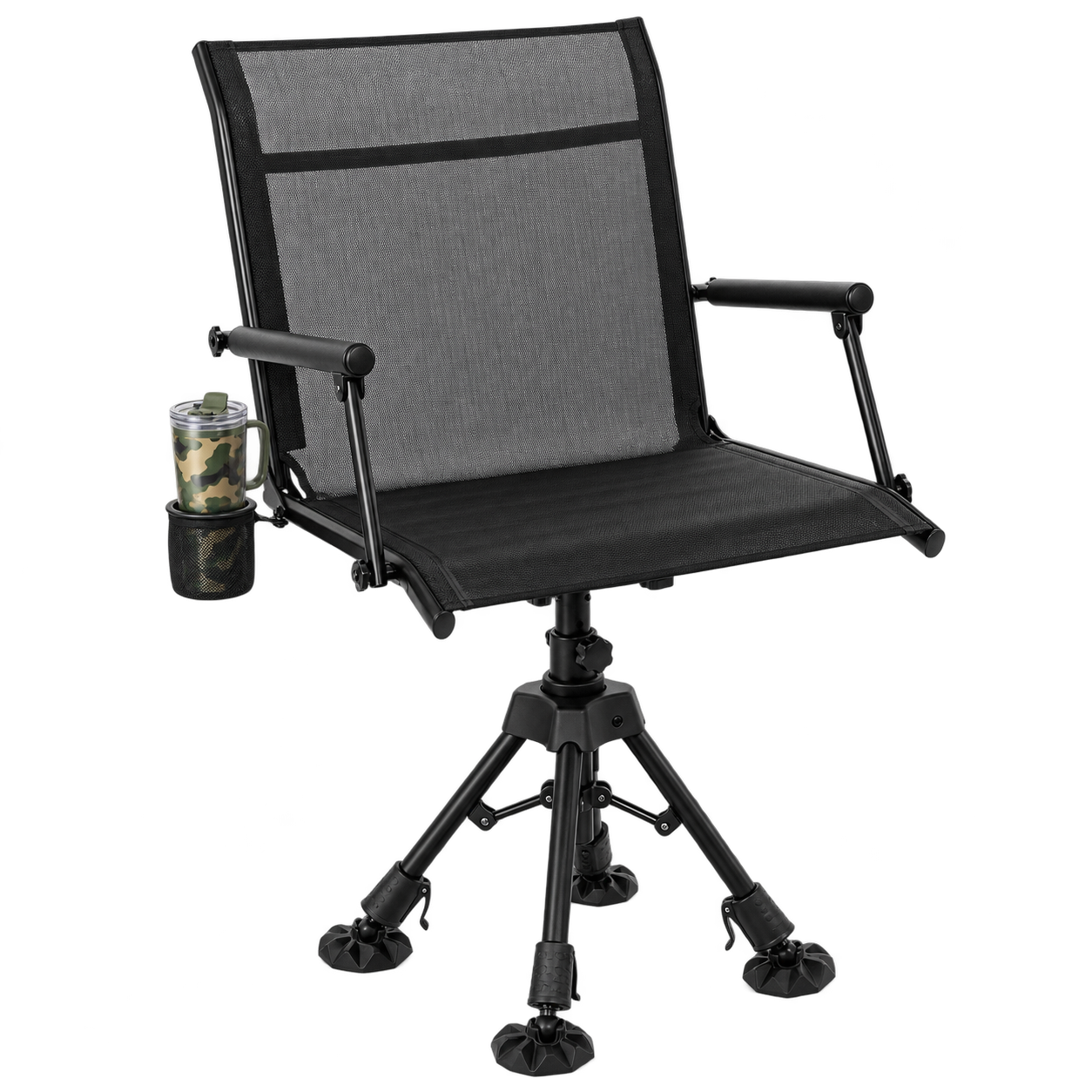NETAJE 360°Swivel Hunting Blind Chair with Adjustable Legs, Folding Portable Hunting Chair with Cup Holder for Deer Hunting Fishing Camping Ground Blinds