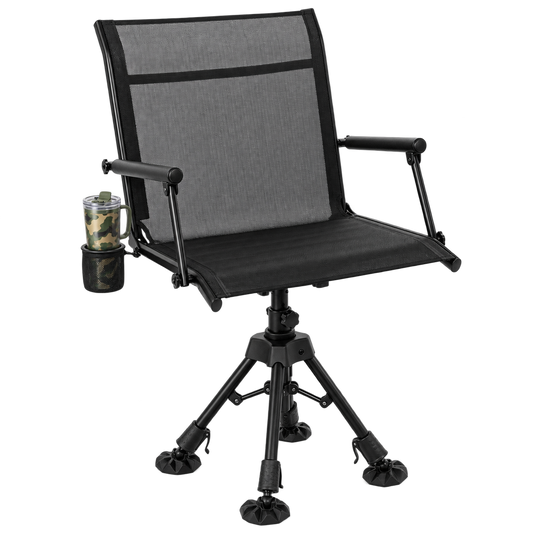 NETAJE 360°Swivel Hunting Blind Chair with Adjustable Legs, Folding Portable Hunting Chair with Cup Holder for Deer Hunting Fishing Camping Ground Blinds