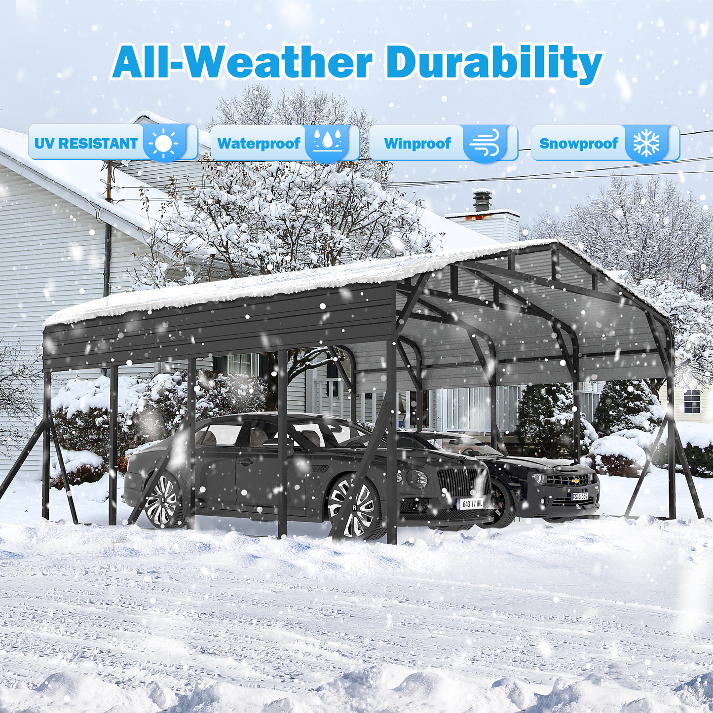 NETAJE 20’X20’ Outdoor Heavy-Duty Carport Galvanized Steel Roof with Reinforced Stable Triangle Frame & Enhanced Base for Car, Pickup and Truck