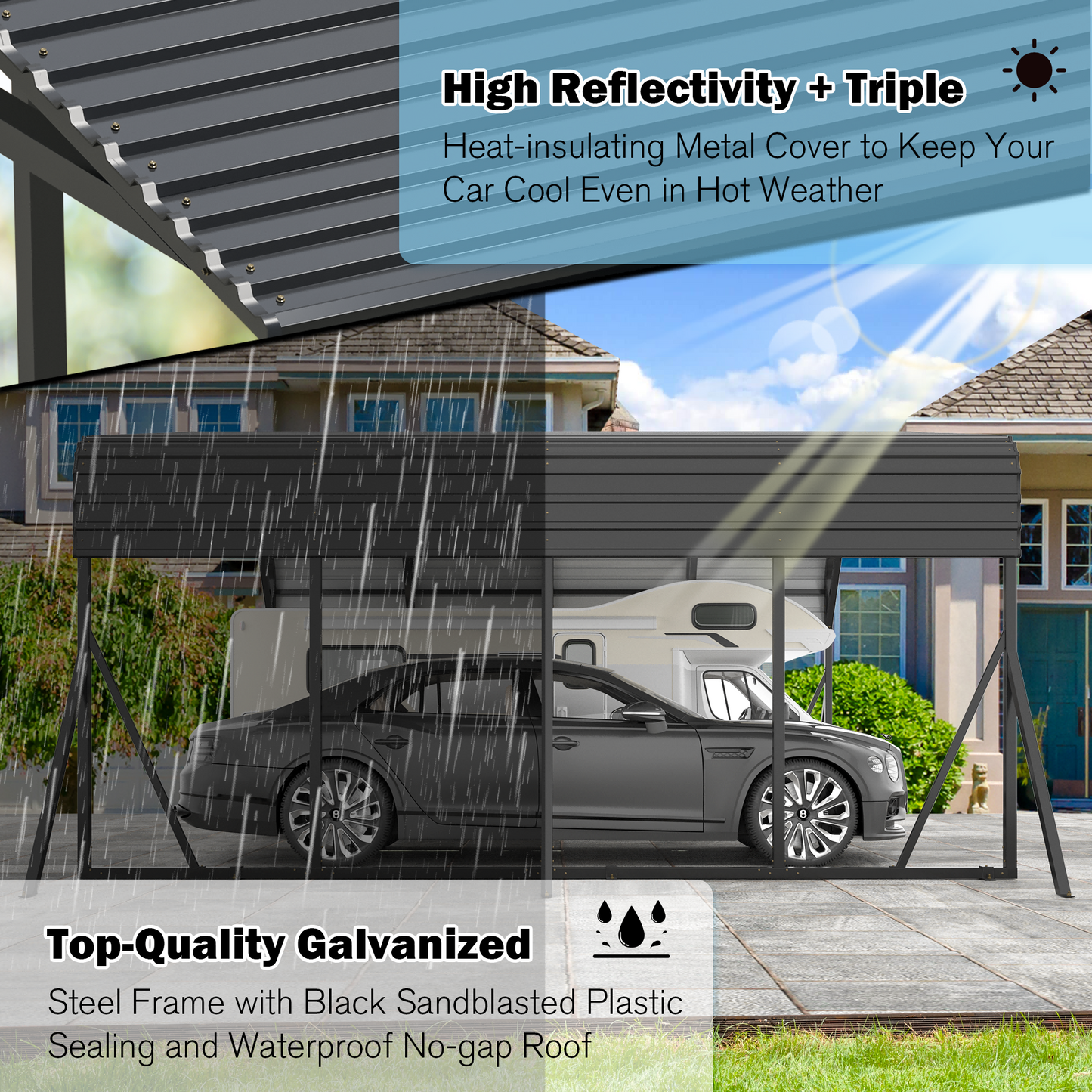 NETAJE 20’X20’ Outdoor Heavy-Duty Carport Galvanized Steel Roof with Reinforced Stable Triangle Frame & Enhanced Base for Car, Pickup and Truck