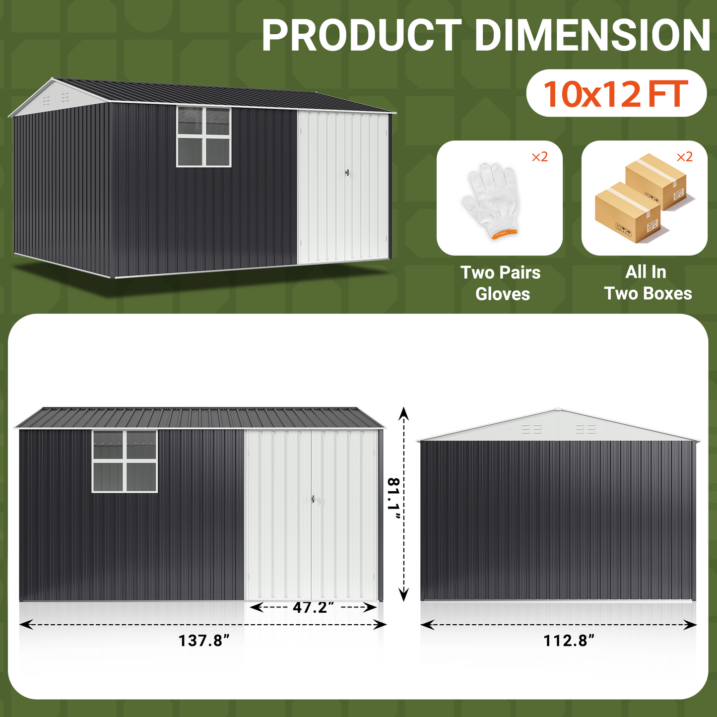 10'x12' Outdoor Metal Storage Garden Shed with Window, Lockable Doors and Air Vent for Backyard, Garden, Lawn
