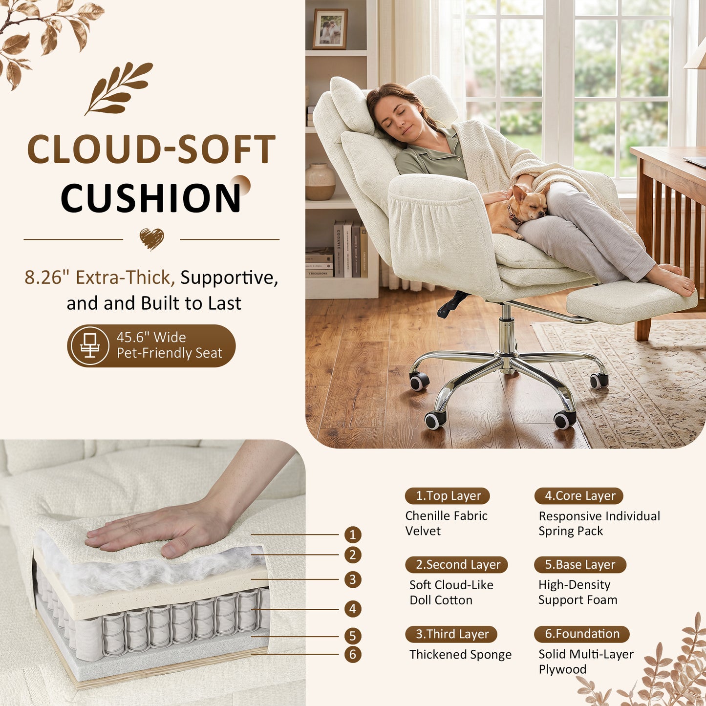 NETAJE Big and Tall Office Chair, Ergonomic Chair with 4-Level Adjustable Lumbar Support & Footrest for Home Office