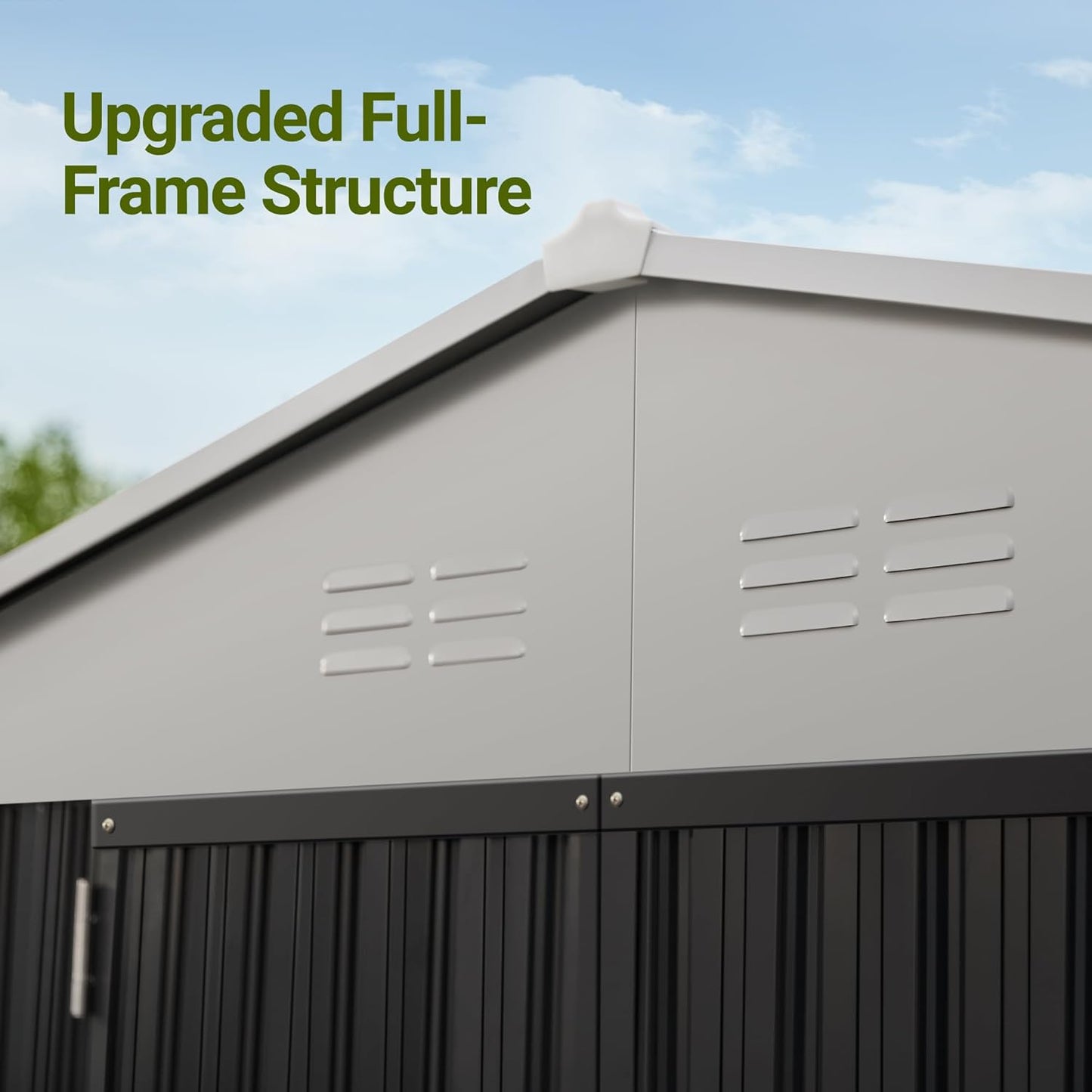 Polar Aurora 10x14 Outdoor Storage Shed, Garden Shed with Updated Frame Structure and Lockable Doors, Metal Tool Sheds for Backyard Garden Patio Lawn, White
