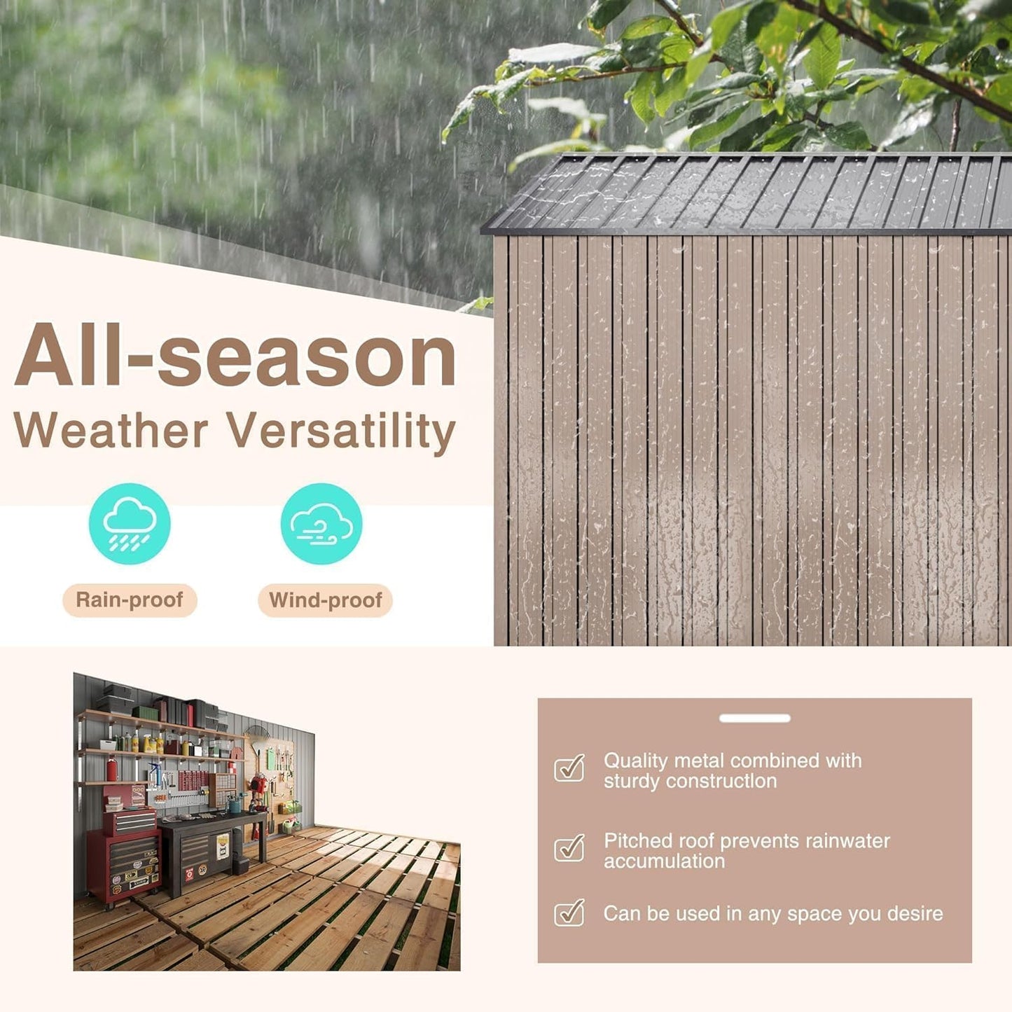 NETAJE 10'x14' Outdoor Metal Shed , Storage Shed with Updated Frame, Lockable Doors & Sliding Roof for Backyard, Garden, Brown