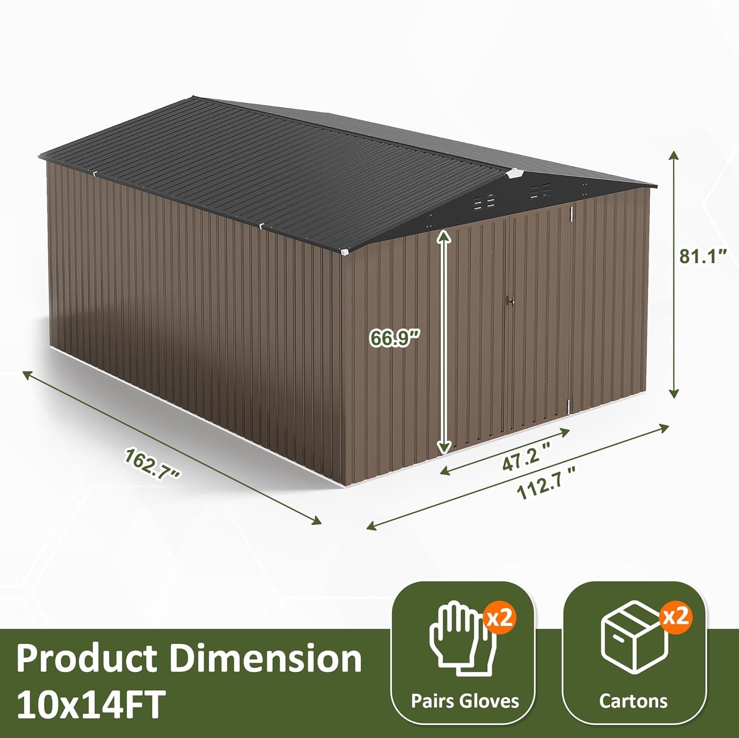 NETAJE 10'x14' Outdoor Metal Shed , Storage Shed with Updated Frame, Lockable Doors & Sliding Roof for Backyard, Garden, Brown