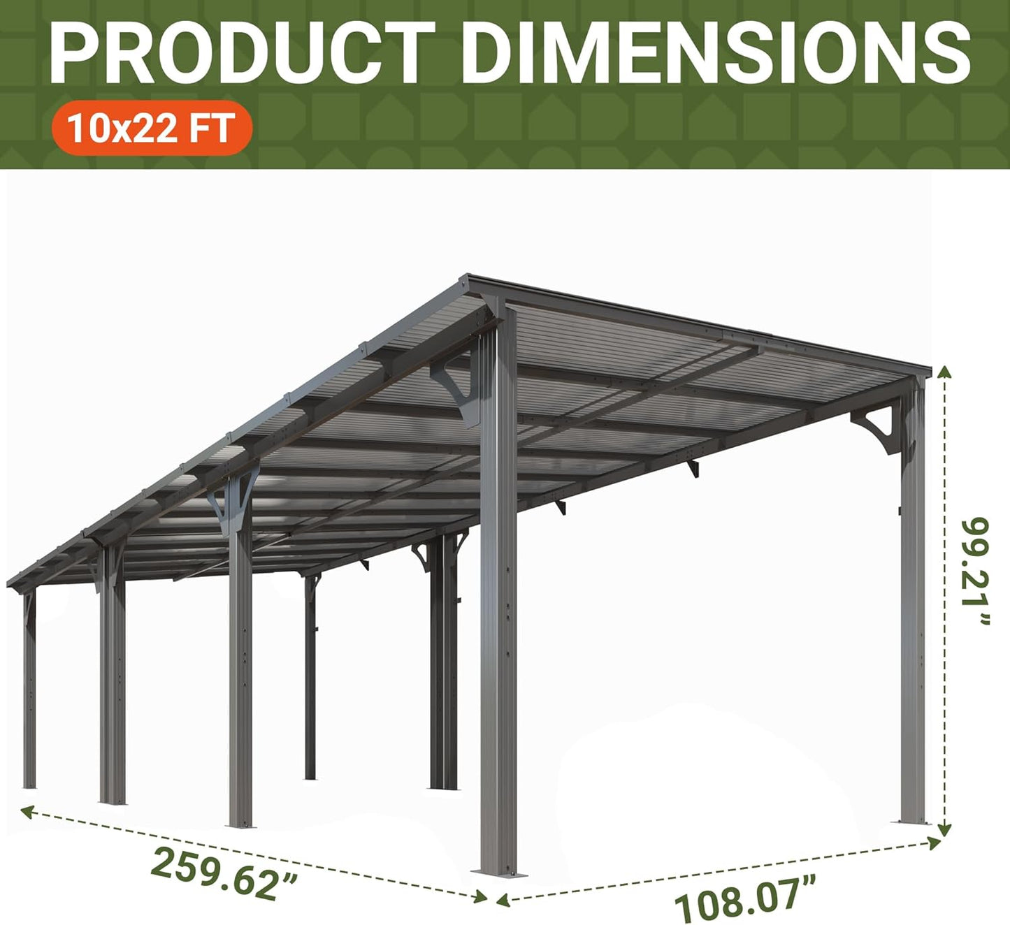 NETAJE 10'x22' Outdoor Splicable Gazebo, Hardtop Wall Mounted Gazebo & Pergola with Aluminum Frame and Sloping Roof, for Backyard, Deck, Patio-Gray