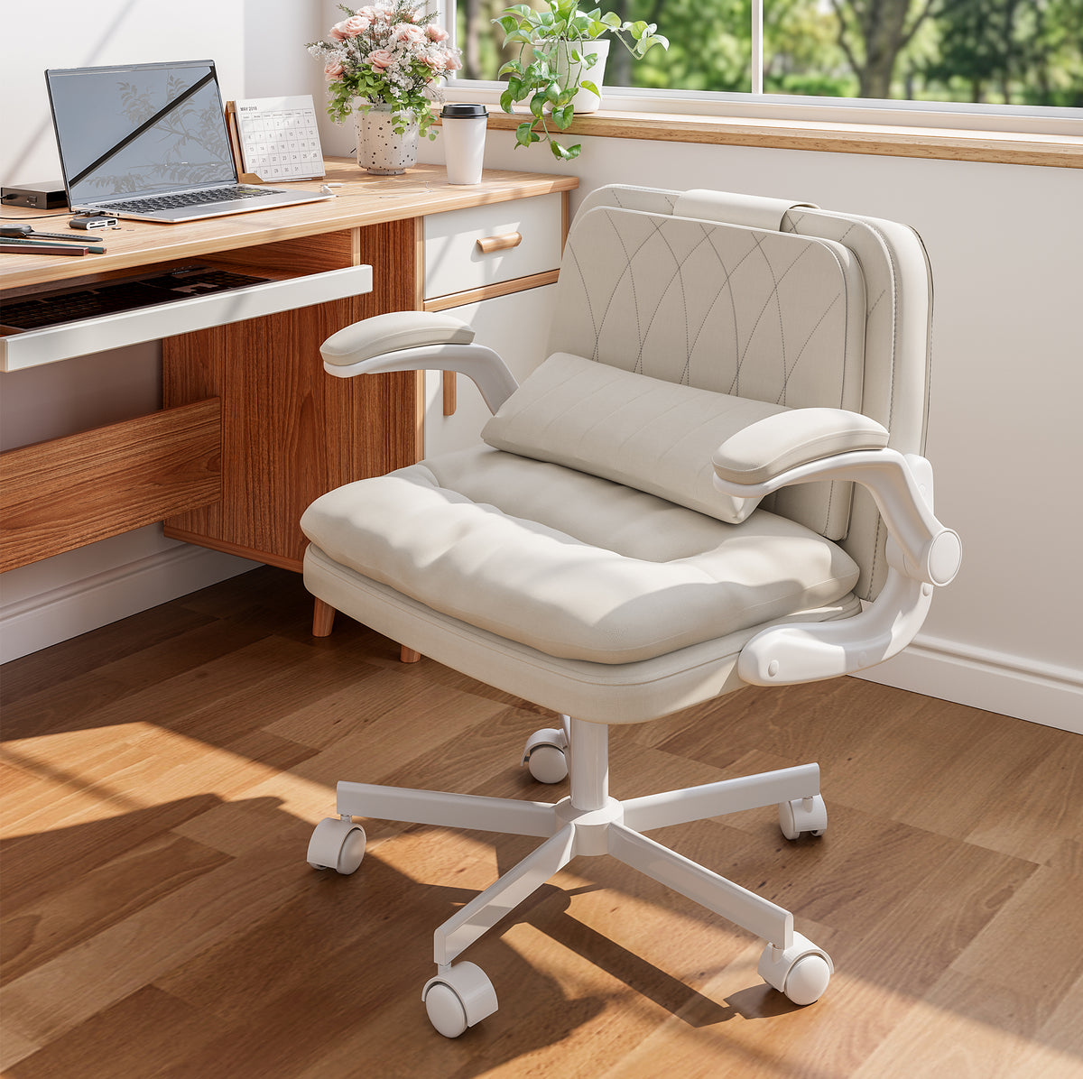 NETAJE Criss Cross Office Chair with Flip Backrest & Lumbar Pillow, Wide Cross Legged Desk Chair for Home Office, Bedroom