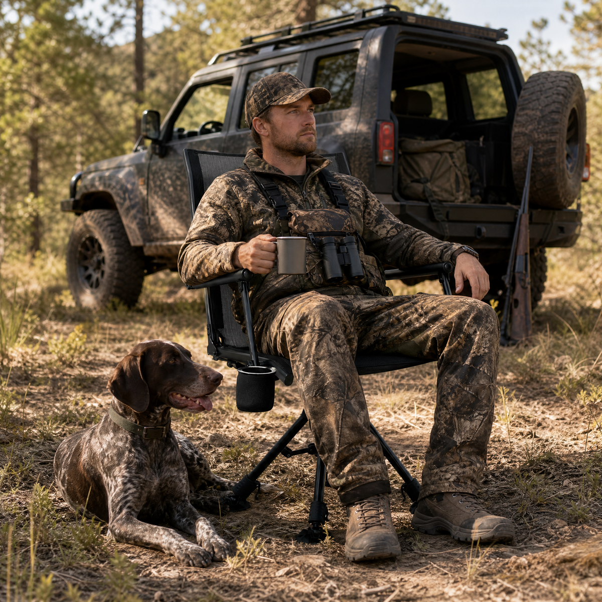 NETAJE 360°Swivel Hunting Blind Chair with Adjustable Legs, Folding Portable Hunting Chair with Cup Holder for Deer Hunting Fishing Camping Ground Blinds
