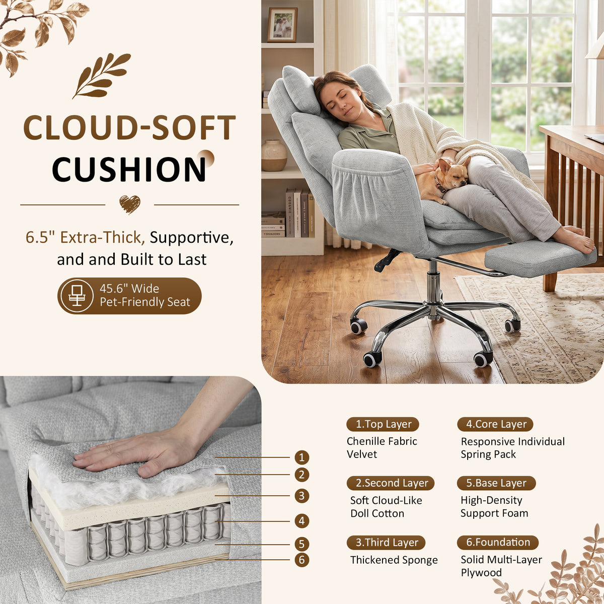 NETAJE Big and Tall Office Chair, Ergonomic Chair with 4-Level Adjustable Lumbar Support & Footrest for Home Office