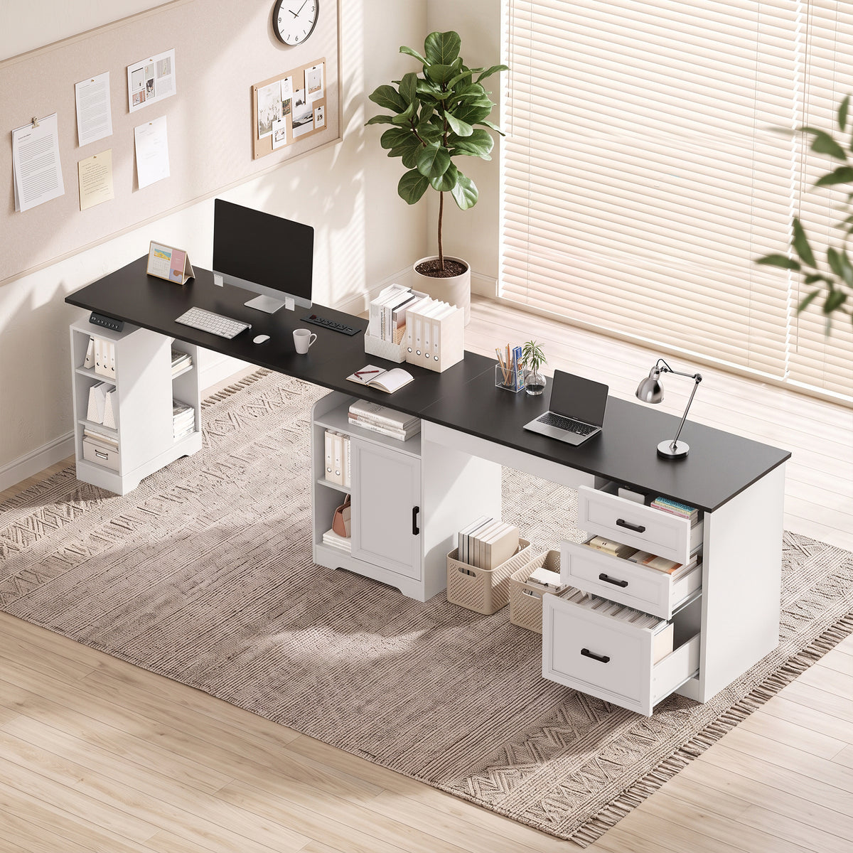 NETAJE L Shaped Electric Standing Desk, Height Adjustable Sit Stand Computer Desk with Power Outlet, Reversible Home Office Desk