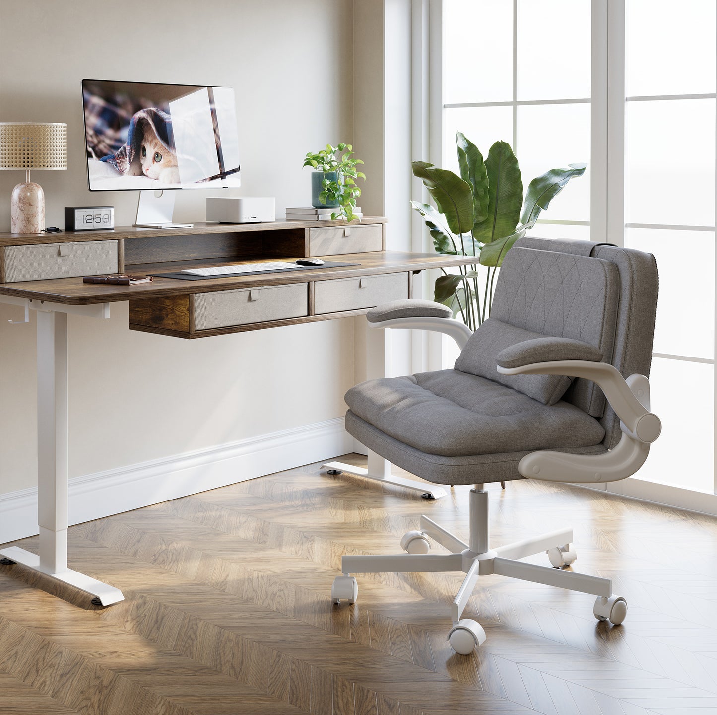 NETAJE Criss Cross Office Chair with Flip Backrest & Lumbar Pillow, Wide Cross Legged Desk Chair for Home Office, Bedroom