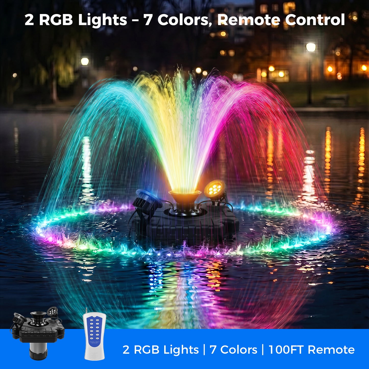 Floating Pond Fountain Aerator Pump for Outdoor Ponds and Pools with 2 LED Lights