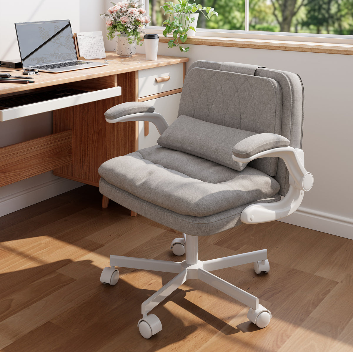 NETAJE Criss Cross Office Chair with Flip Backrest & Lumbar Pillow, Wide Cross Legged Desk Chair for Home Office, Bedroom