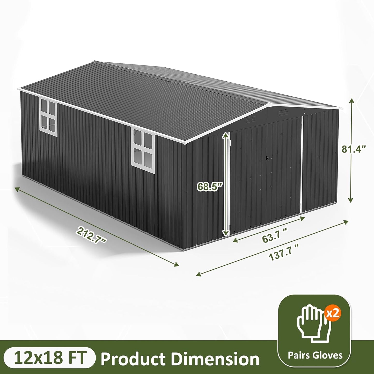 NETAJE 12'x18' Outdoor Metal Storage Garden Shed, Extra Large Storage Shed with 2 Window, Lockable Doors and Air Vent for Backyard, Garden, Lawn