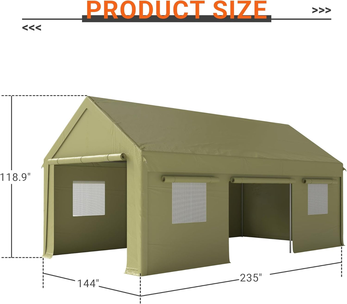 NETAJE 12'x20' Heavy Duty Portable Outdoor Garage Carport with Side-Opening Door, Roll-up Windows, Four-Hole Base for Car, Green