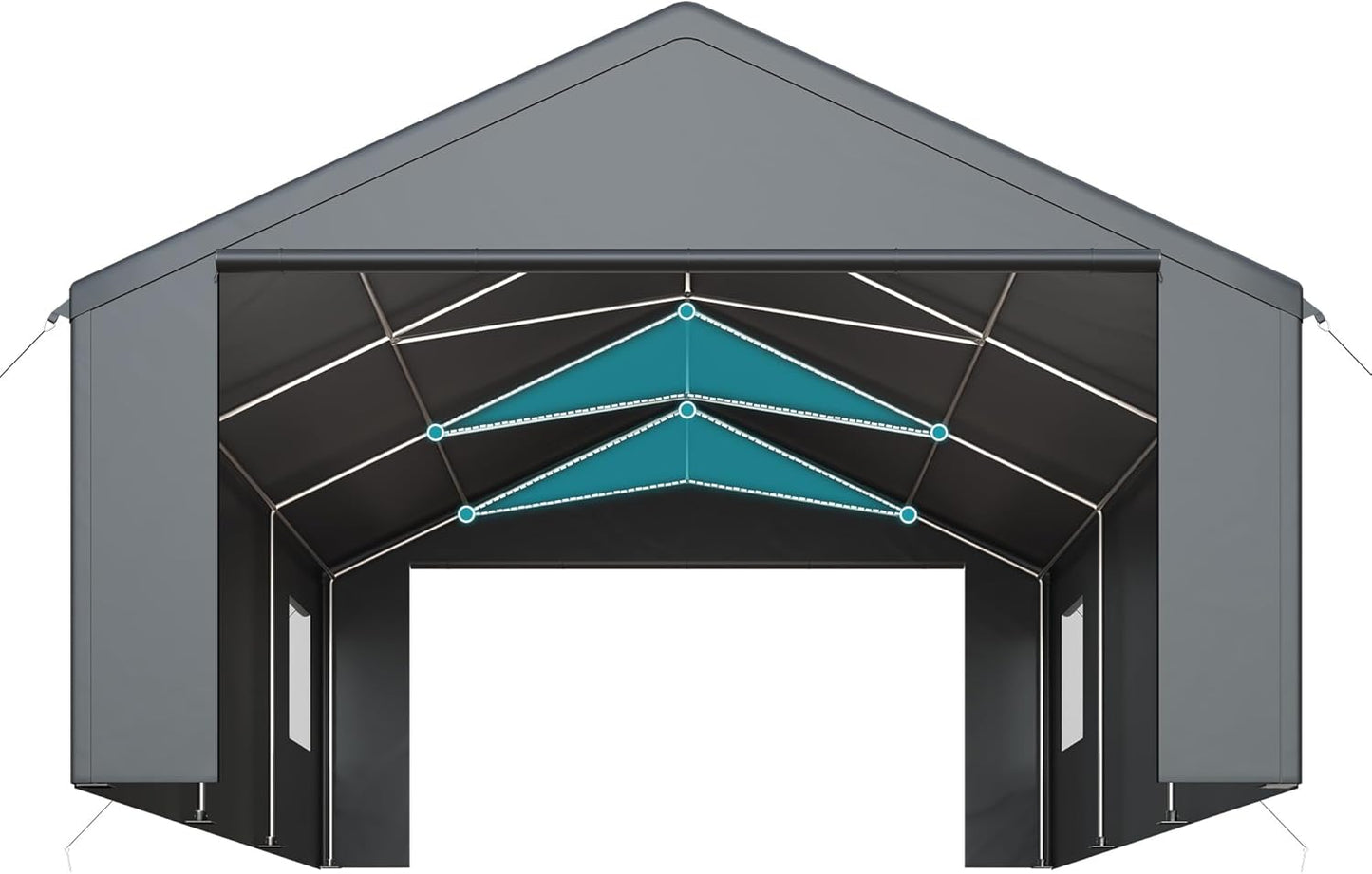 NETAJE 20'x20' Heavy Duty Portable Outdoor Garage Carport with Side-Opening Door, Roll-up Windows, Four-Hole Base for Car, Black