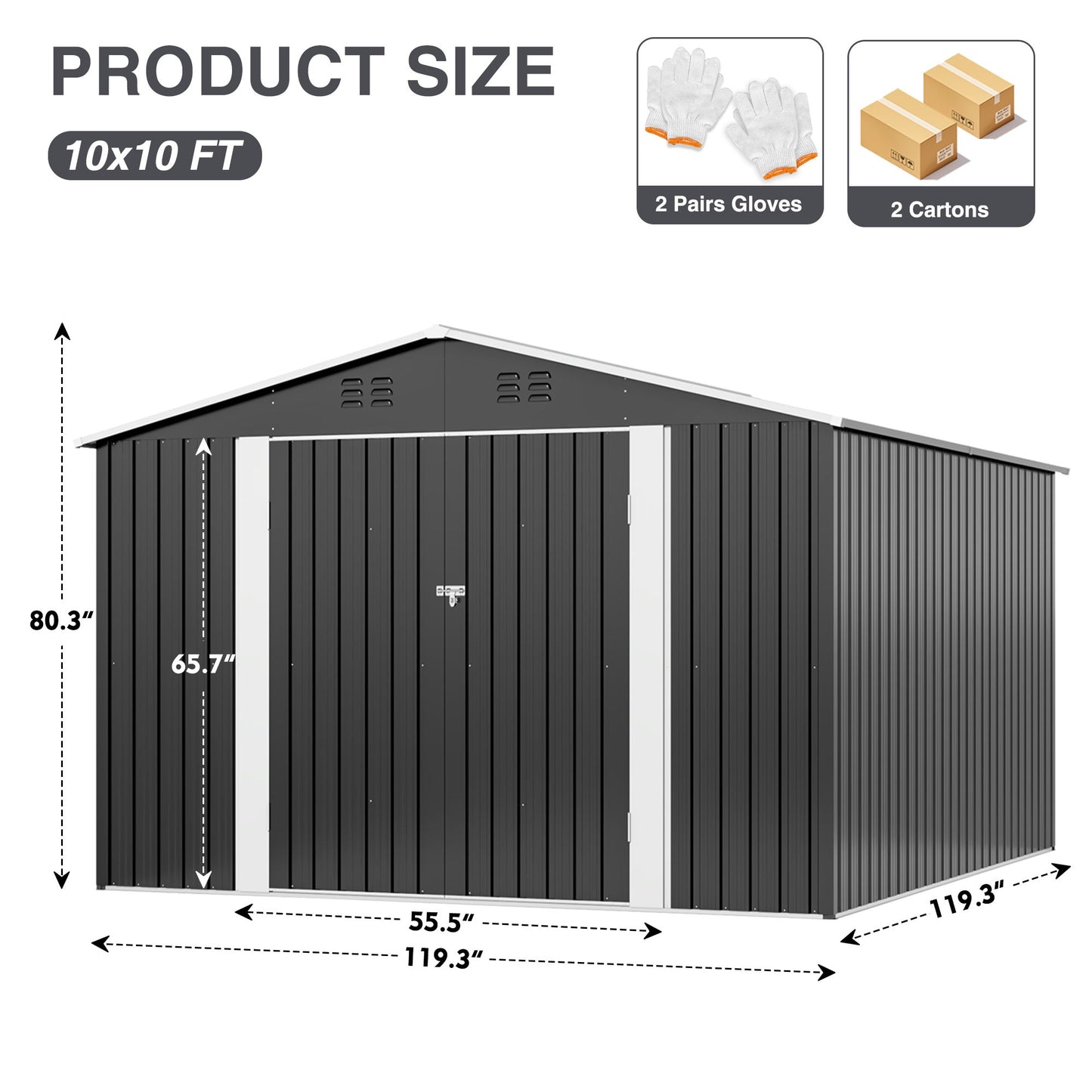 10'x10' Outdoor Storage Shed with Updated Frame Structure and Lockable Doors, Metal Tool Sheds for Backyard Garden Patio Lawn