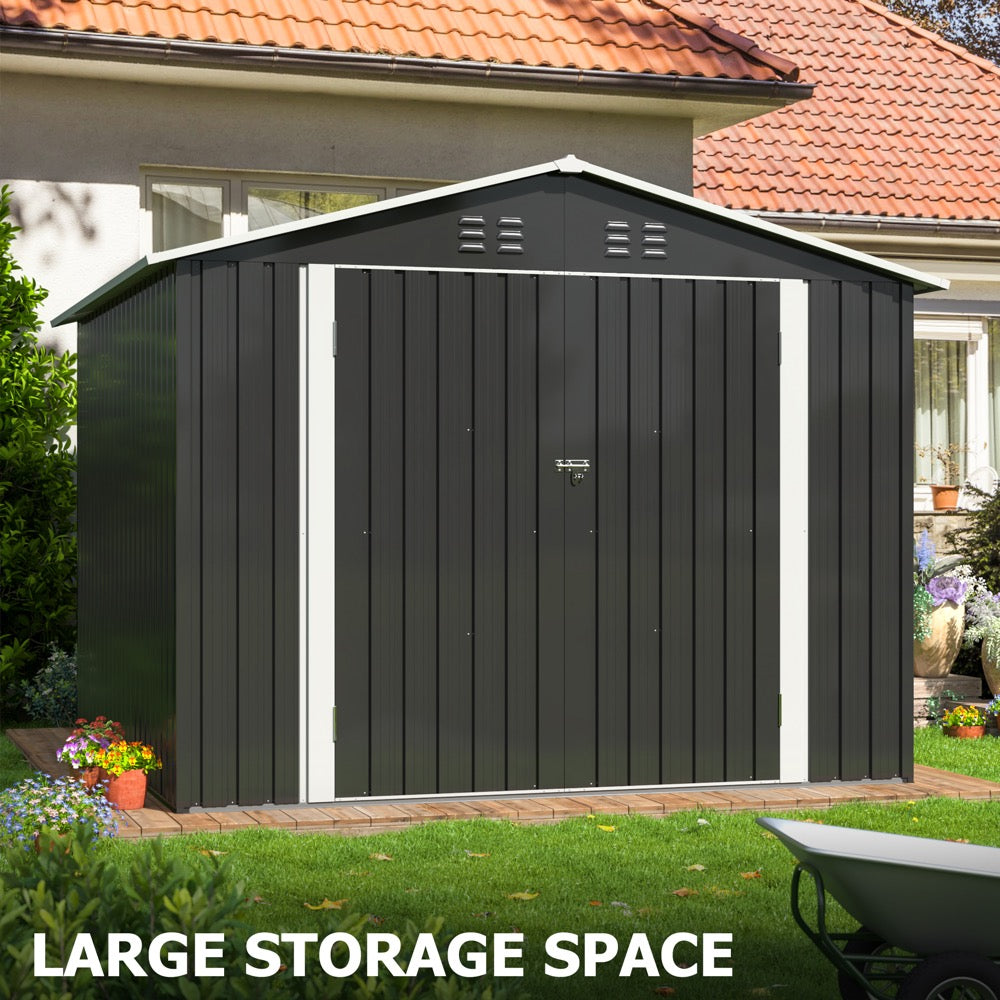 8'x8' Outdoor Storage Shed with Updated Frame Structure and Lockable Doors, Metal Tool Sheds for Backyard Garden Patio Lawn