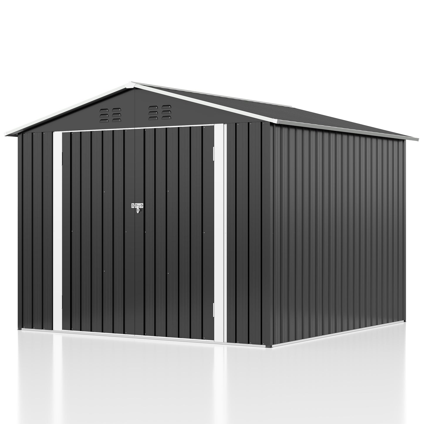 8'x8' Outdoor Storage Shed with Updated Frame Structure and Lockable Doors, Metal Tool Sheds for Backyard Garden Patio Lawn