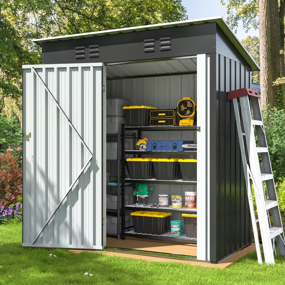 5'x3' Outdoor Storage Shed with Updated Frame Structure and Lockable Doors, Metal Tool Sheds for Backyard Garden Patio Lawn