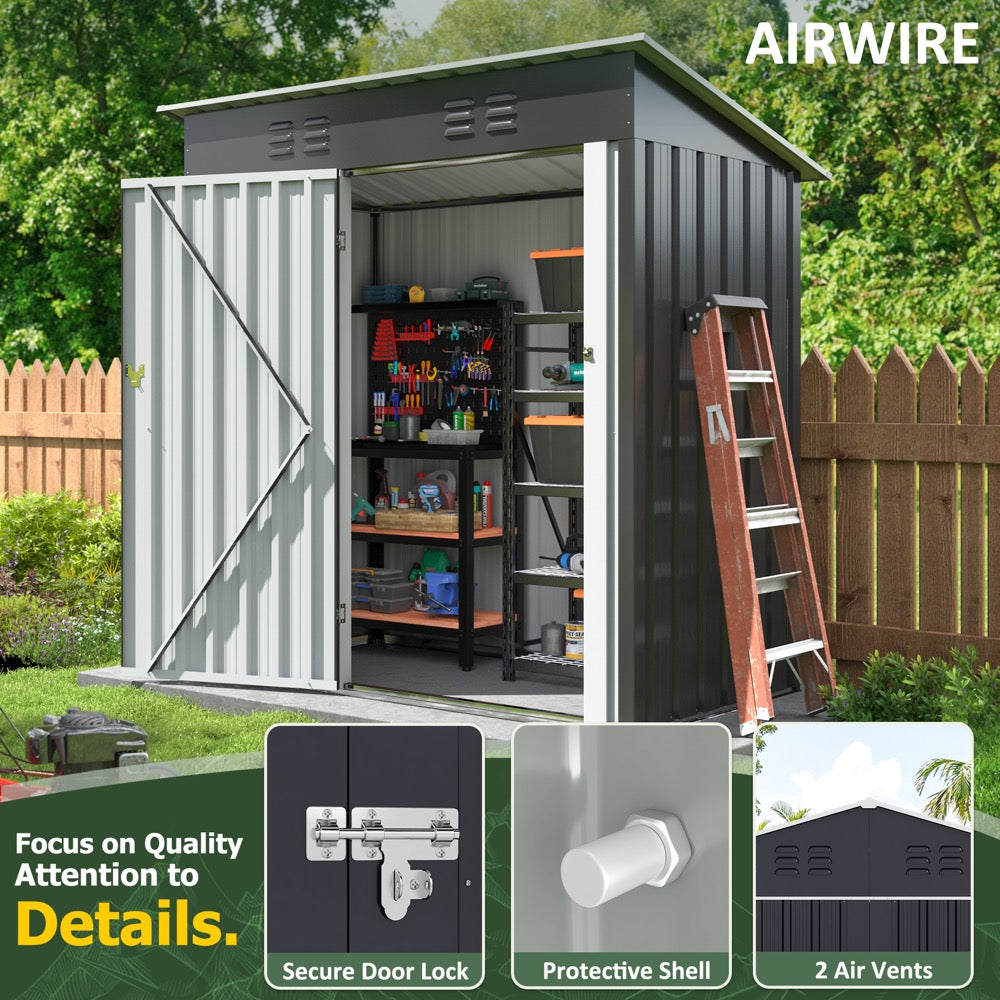 5'x3' Outdoor Storage Shed with Updated Frame Structure and Lockable Doors, Metal Tool Sheds for Backyard Garden Patio Lawn