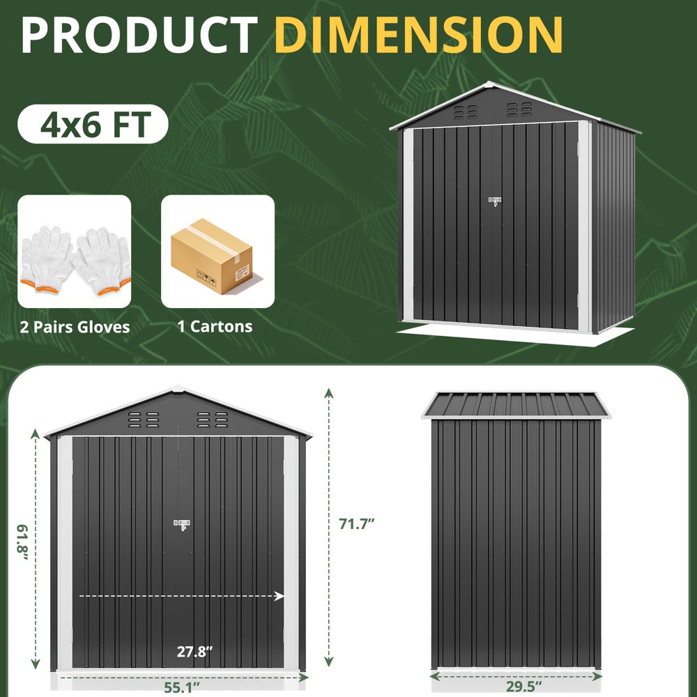 5'x3' Outdoor Storage Shed with Updated Frame Structure and Lockable Doors, Metal Tool Sheds for Backyard Garden Patio Lawn