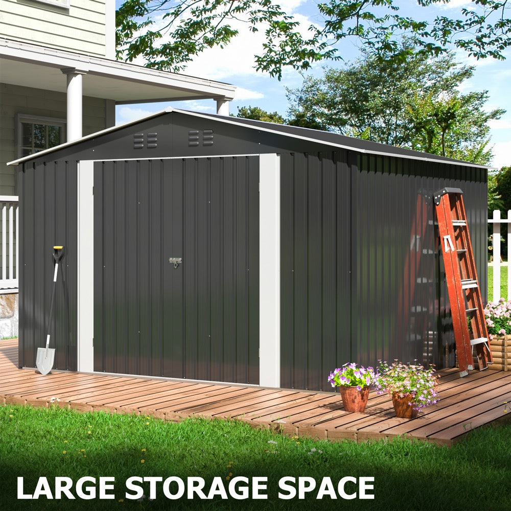 8'x10' Outdoor Storage Shed with Updated Frame Structure and Lockable Doors, Metal Tool Sheds for Backyard Garden Patio Lawn