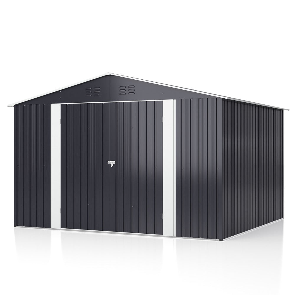 8'x10' Outdoor Storage Shed with Updated Frame Structure and Lockable Doors, Metal Tool Sheds for Backyard Garden Patio Lawn