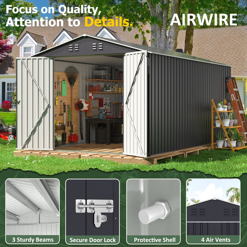 8' x 12' Outdoor Storage Shed, Metal Tool Shed with Updated Frame Structure and Lockable Doors for Backyard, Lawn, Patio