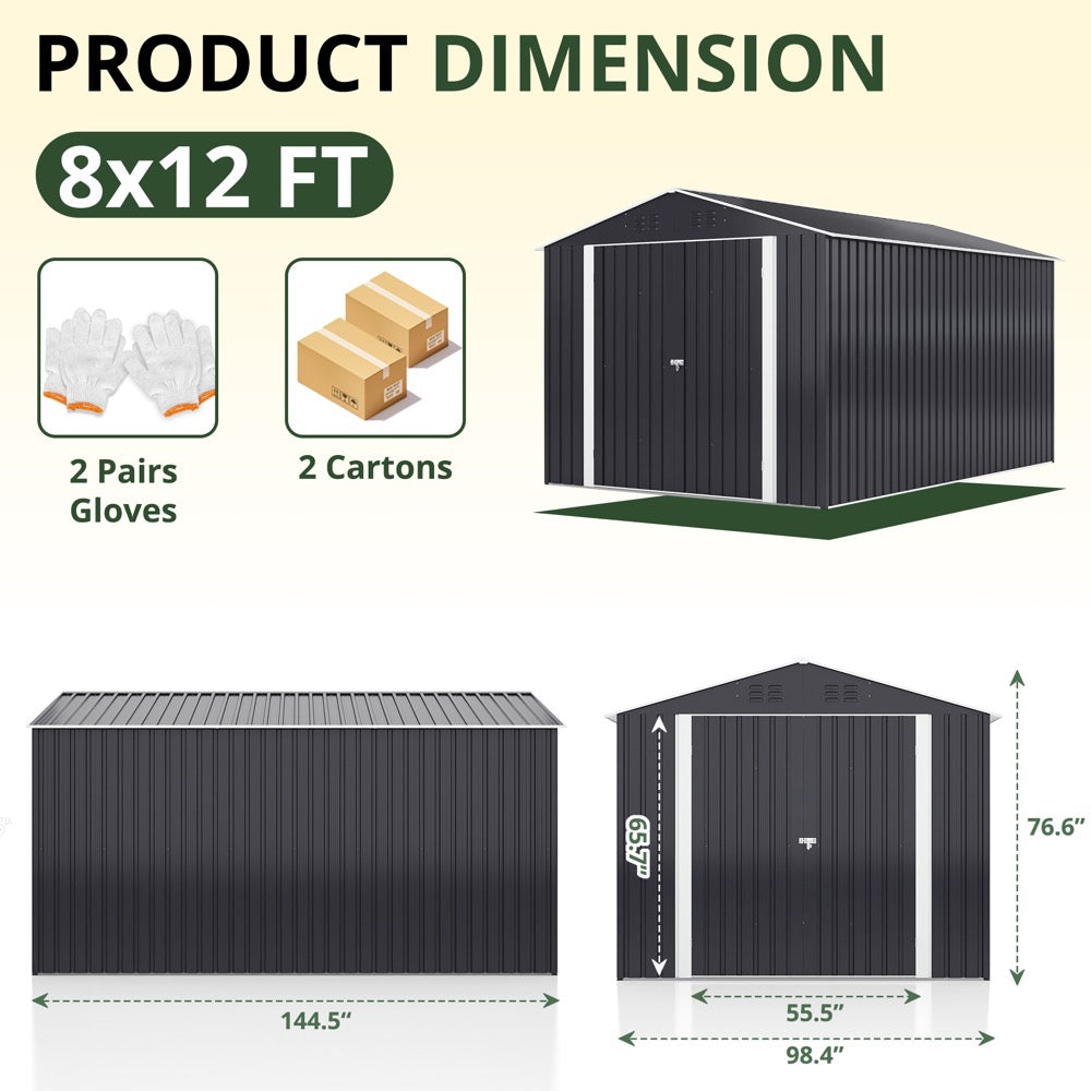 8' x 12' Outdoor Storage Shed, Metal Tool Shed with Updated Frame Structure and Lockable Doors for Backyard, Lawn, Patio