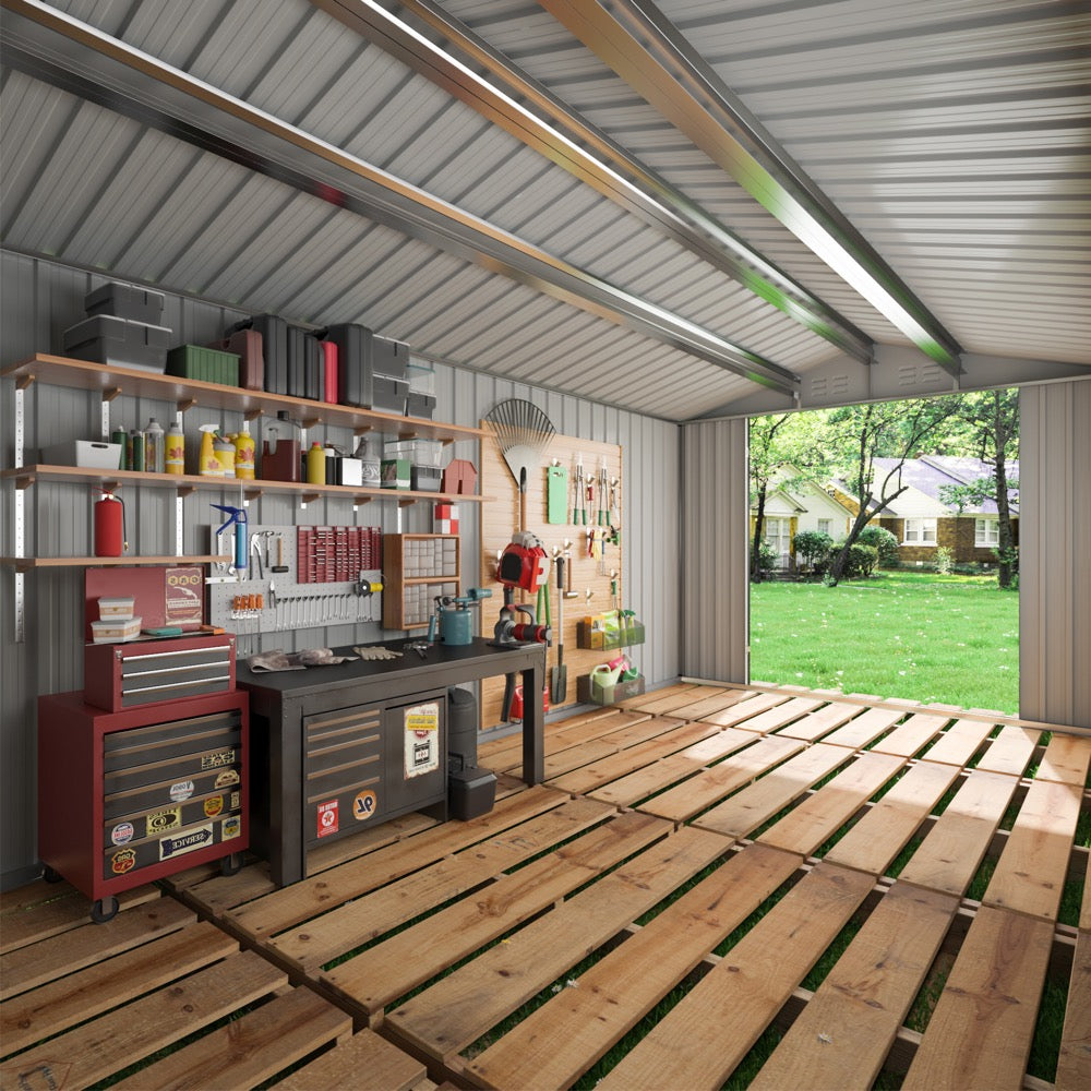 8' x 12' Outdoor Storage Shed, Metal Tool Shed with Updated Frame Structure and Lockable Doors for Backyard, Lawn, Patio