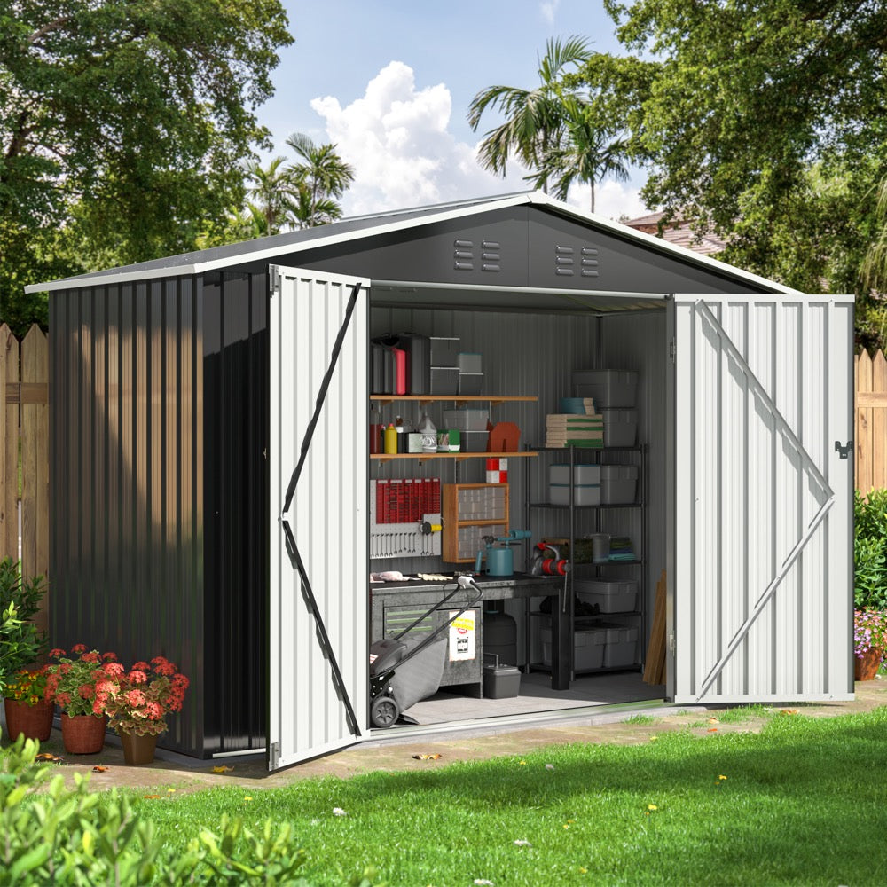 9x4 FT Metal Storage Shed, Large Outdoor Shed with Updated Frame Structure, Garden Tool Sheds for Backyard Patio Lawn, Grey