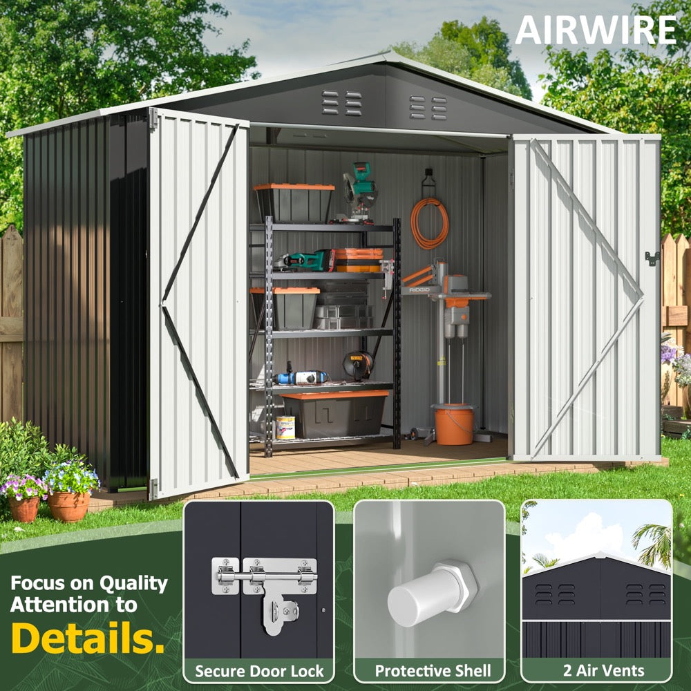 9x4 FT Metal Storage Shed, Large Outdoor Shed with Updated Frame Structure, Garden Tool Sheds for Backyard Patio Lawn, Grey