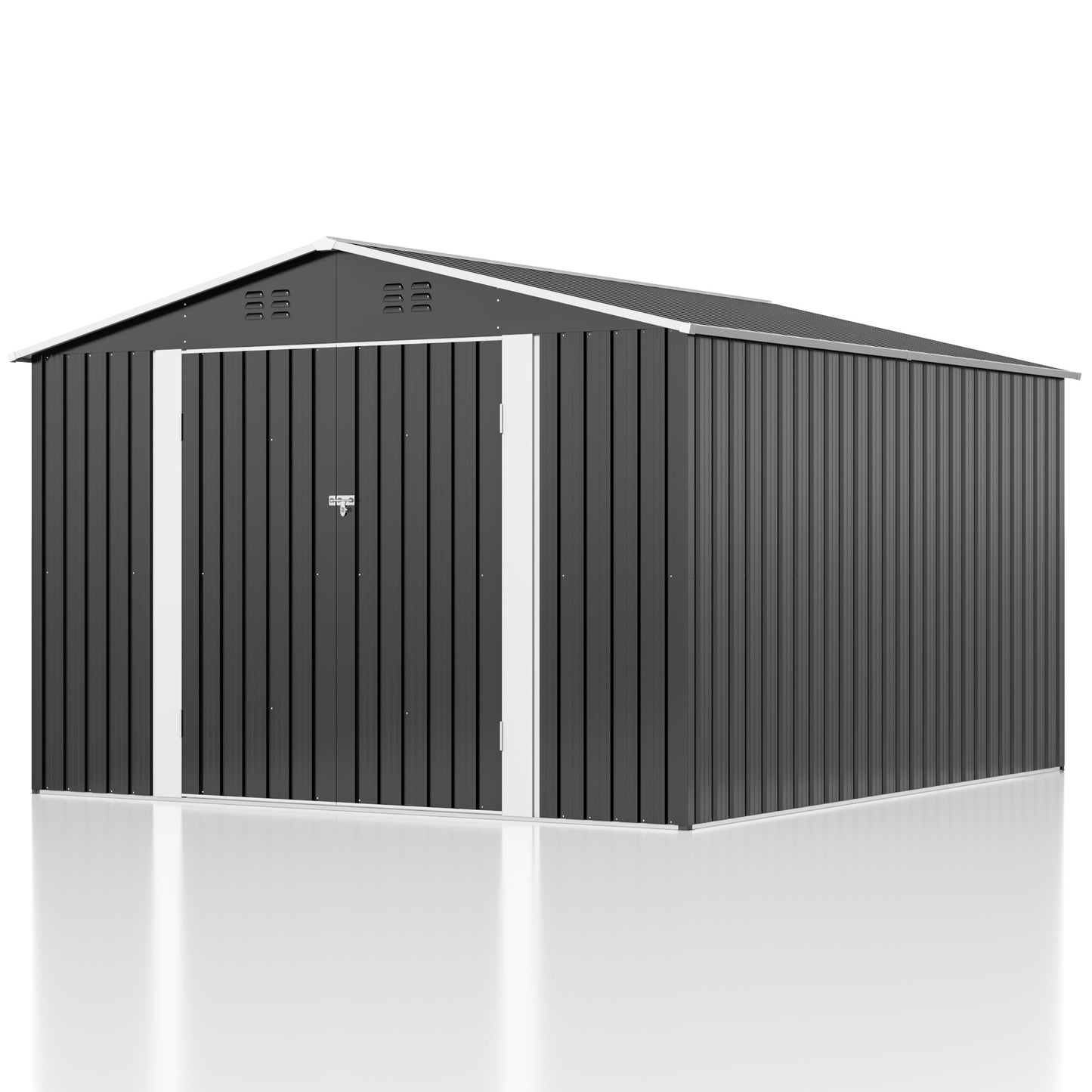 10x10 FT Outdoor Storage Shed, Garden Shed with Updated Frame Structure and Lockable Doors, Metal Tool Sheds for Backyard Garden Patio Lawn, Grey