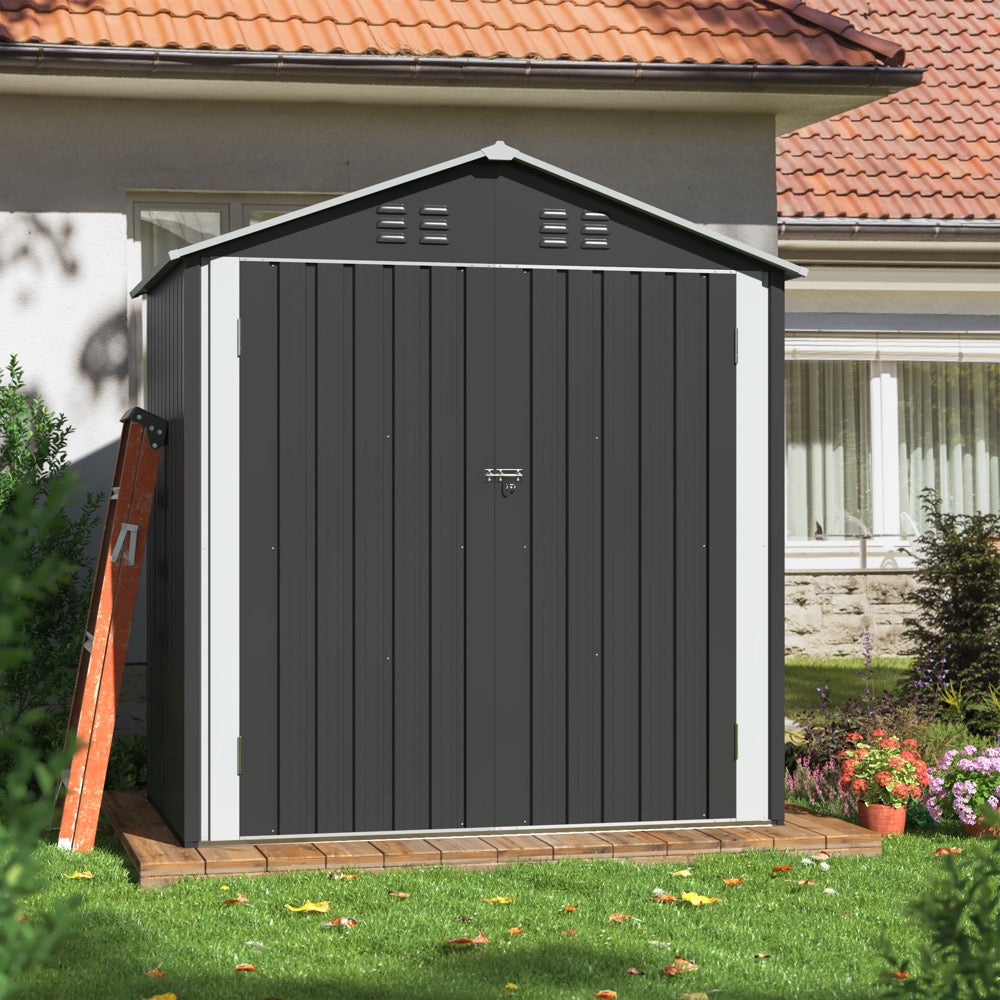 6'x4' Outdoor Storage Shed with Updated Frame Structure and Lockable Doors, Metal Tool Sheds for Backyard Garden Patio Lawn