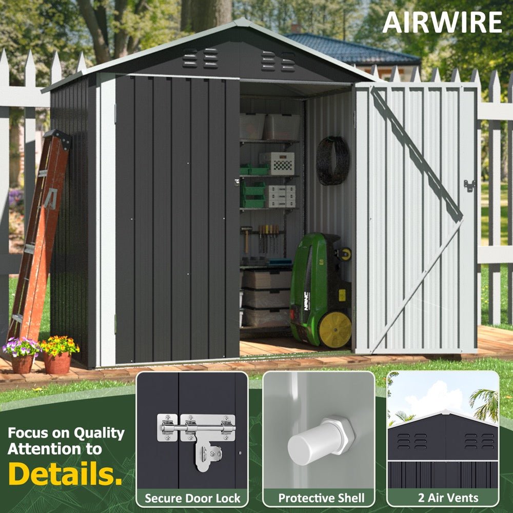 6'x4' Outdoor Storage Shed with Updated Frame Structure and Lockable Doors, Metal Tool Sheds for Backyard Garden Patio Lawn