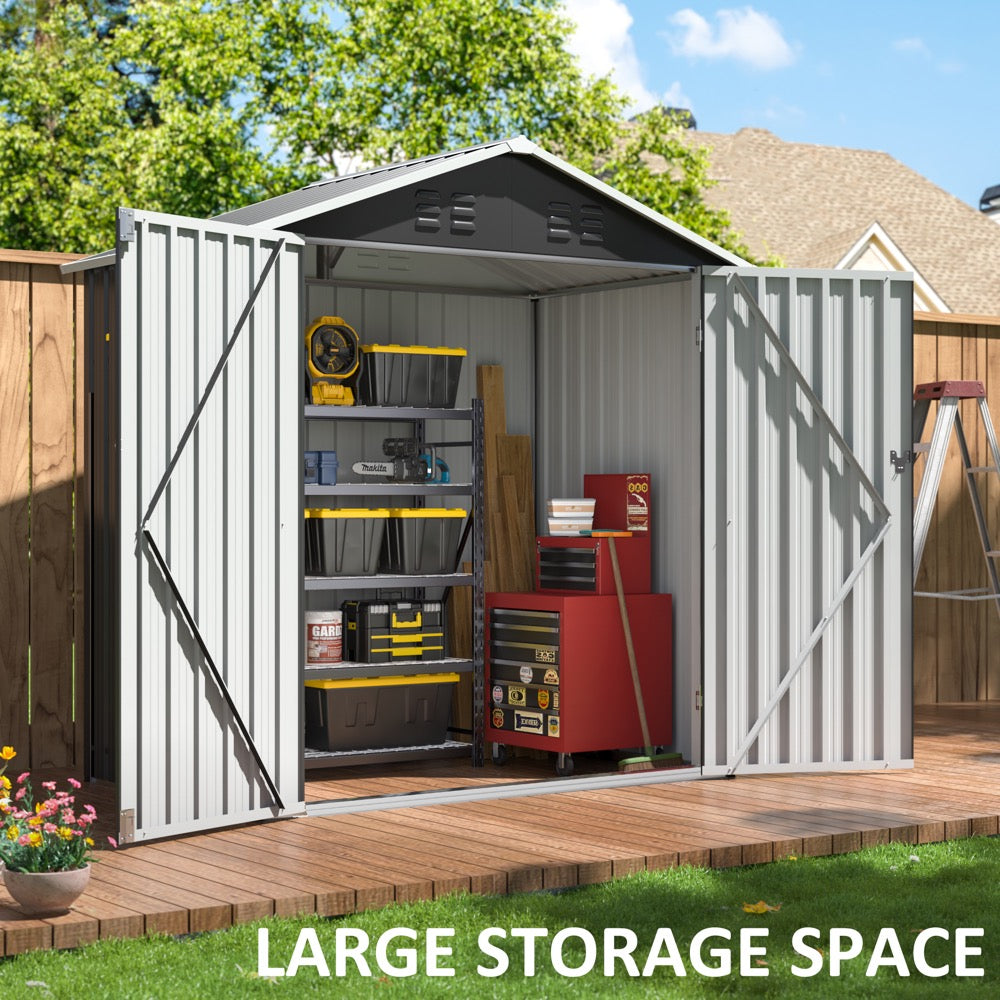 6'x4' Outdoor Storage Shed with Updated Frame Structure and Lockable Doors, Metal Tool Sheds for Backyard Garden Patio Lawn