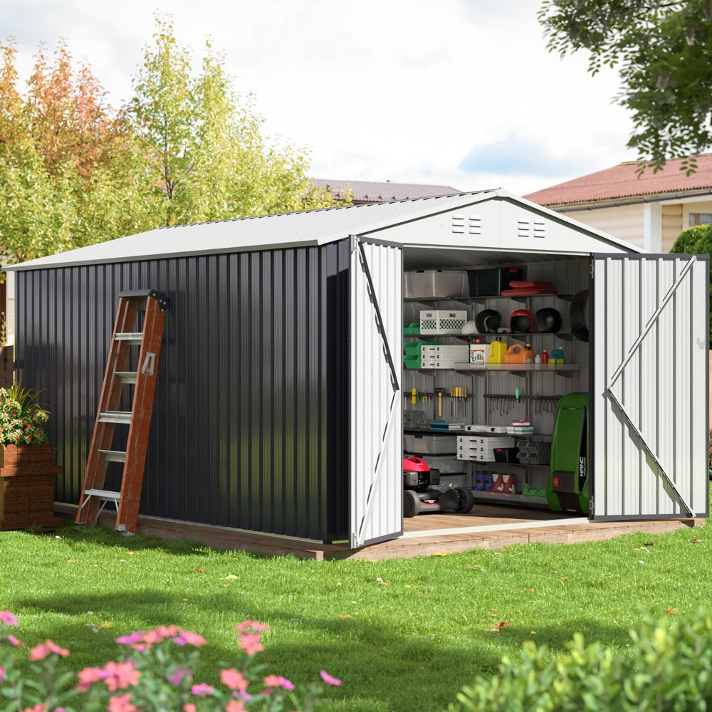 8x12 FT Outdoor Metal Storage Shed with Updated Frame Structure and Lockable Doors,Garden Shed for Backyard,Garden,Patio,Lawn