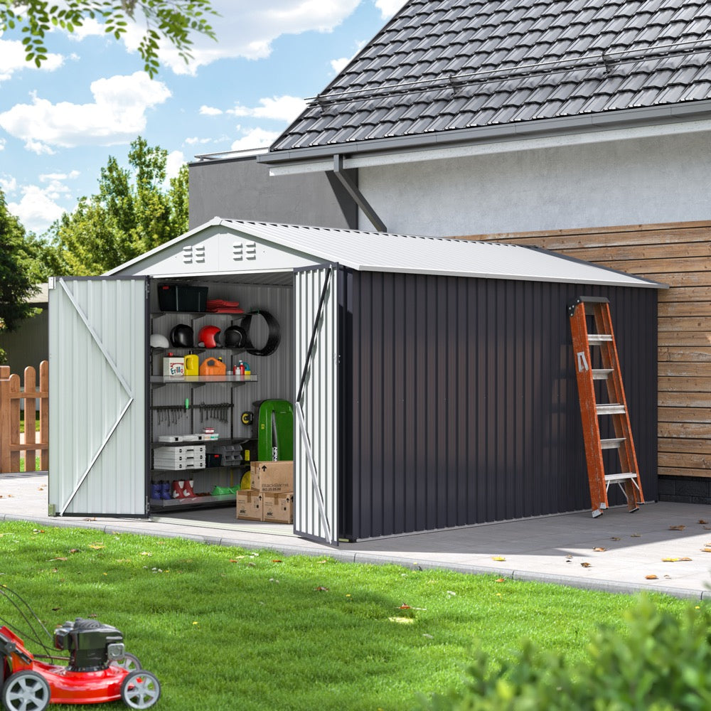 8x12 FT Outdoor Metal Storage Shed with Updated Frame Structure and Lockable Doors,Garden Shed for Backyard,Garden,Patio,Lawn