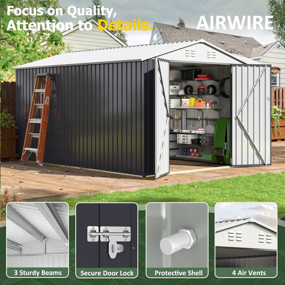 8x12 FT Outdoor Metal Storage Shed with Updated Frame Structure and Lockable Doors,Garden Shed for Backyard,Garden,Patio,Lawn