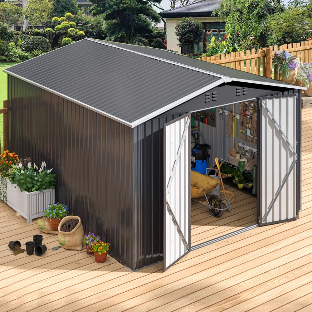 10x14ft Outdoor Metal Storage Shed with Updated Frame Structure and Lockable Doors,Garden Shed for Backyard, Garden, Patio, Lawn, Black