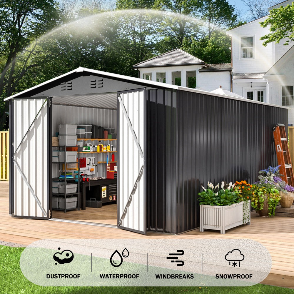 10x14ft Outdoor Metal Storage Shed with Updated Frame Structure and Lockable Doors,Garden Shed for Backyard, Garden, Patio, Lawn, Black