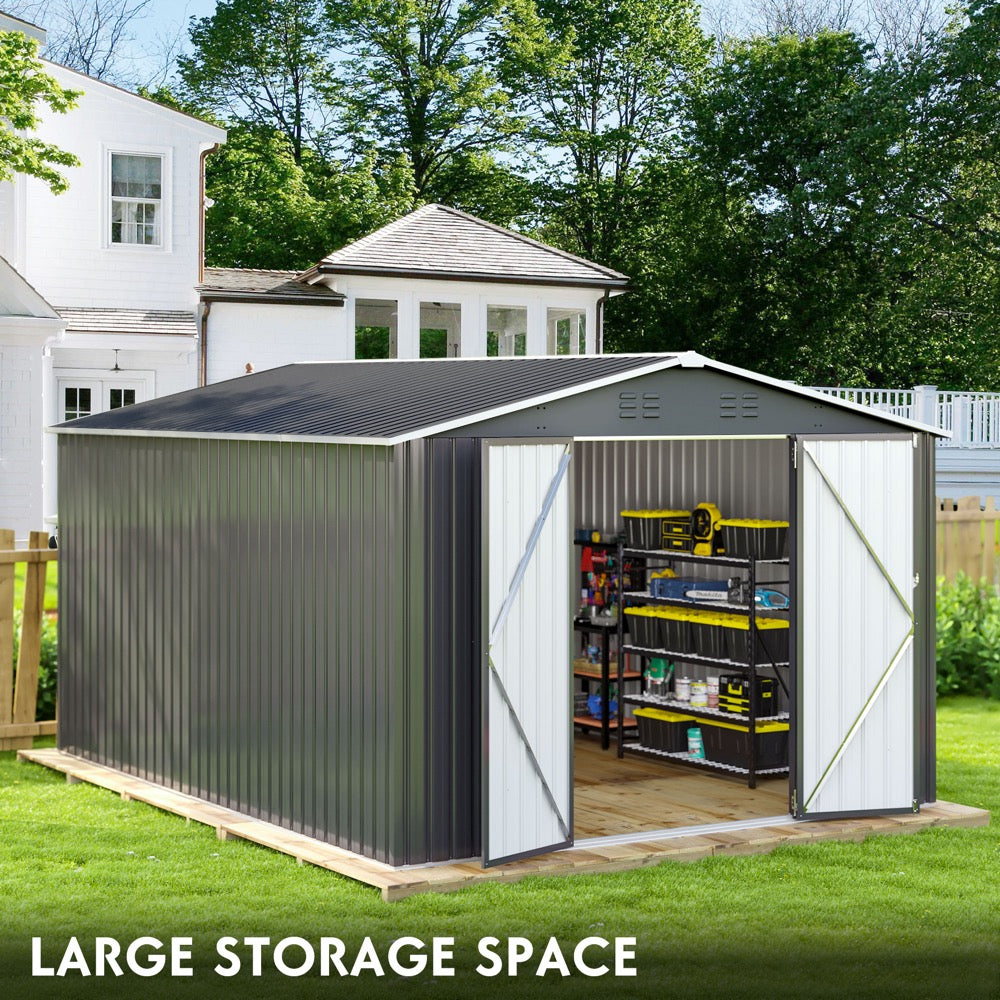 10x14ft Outdoor Metal Storage Shed with Updated Frame Structure and Lockable Doors,Garden Shed for Backyard, Garden, Patio, Lawn, Black